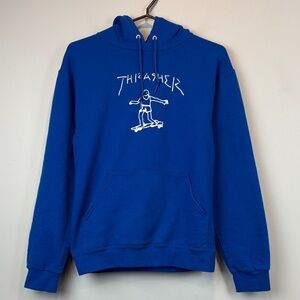 Thrasher Gonz Pullover Hoodie in royal blue with white artwork by Mark Gonzales